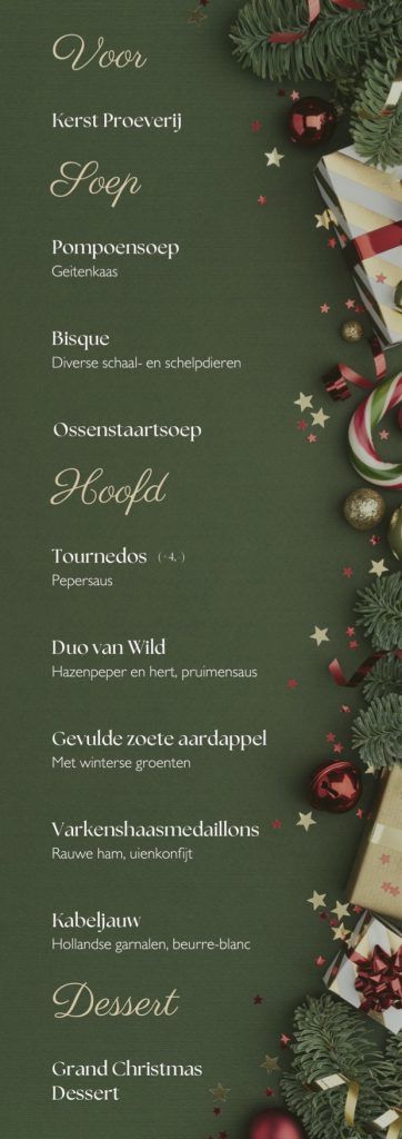 Kerstmenu sneek onder de linden 2024 lekker eten met de kerstdagen uit eten christmas menu